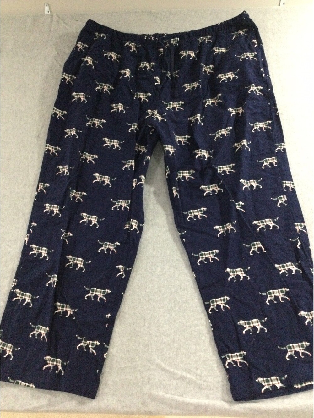 L.L.Bean Pajama Pants Mens 3XL Blue Dog Tartan Cotton Lounge Bottoms Pockets